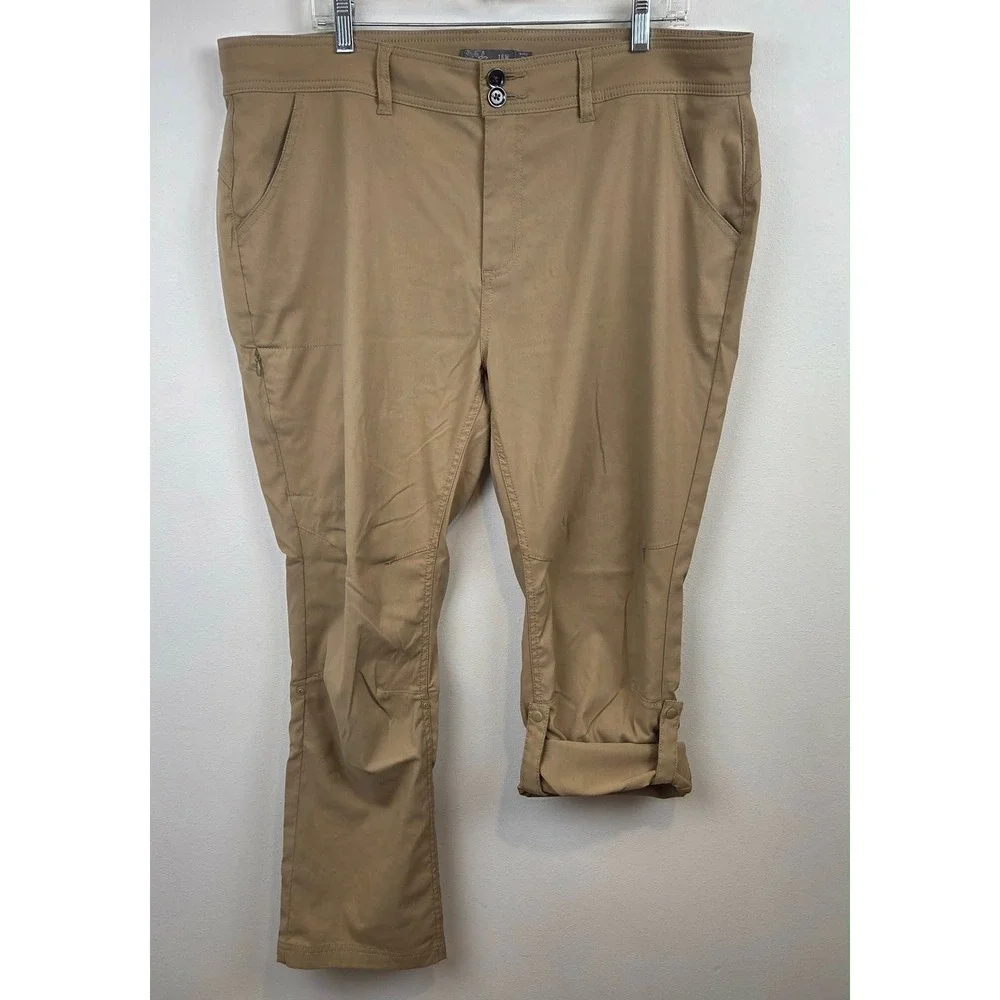 PrAna Hiking Pants Womens 18W Tan Roll Up Convertible Outdoor Gorpcore